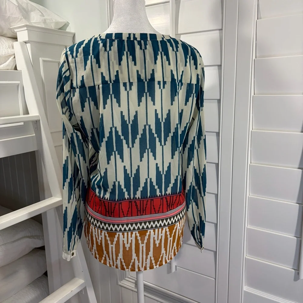 Maeve Anthropologie Rohana Embellished Henley Sheer Blouse (4) - Picture 4 of 7